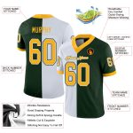 Custom Name and Number Mesh Football Jersey - Personalized Green Gold-White Design Personalized Green Gold-White Mesh Split