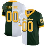 Custom Name and Number Mesh Football Jersey - Personalized Green Gold-White Design Personalized Green Gold-White Mesh Split