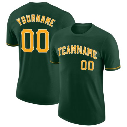 Custom Team Name and Number Green Gold-White Performance T-Shirt Personalized Green Gold-White Performance T-Shirt Team Custom