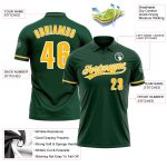 Custom Green and Gold-White Vapor Golf Polo Shirt with Personalized Team Name and Number Personalized Green Gold-White Performance