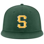 Custom Name Number Snapback Hat - Personalized Green and Gold-White Stitched Adjustable Cap Personalized Green Gold-White