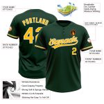 Custom Name and Number Two-Button Unisex Softball Jersey in Green Gold-White - Personalized Team Apparel Personalized Green