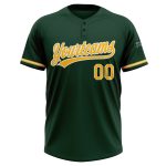Custom Name and Number Two-Button Unisex Softball Jersey in Green Gold-White - Personalized Team Apparel Personalized Green
