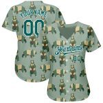 Custom Name and Number Personalized 3D Pattern Bear Baseball Jersey Green Grass Green-White Personalized Green Grass Green-White