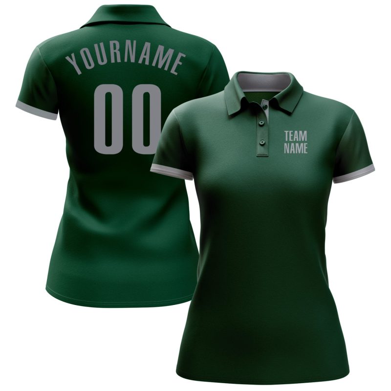 Custom Name and Number Performance Golf Polo Shirt in Green Gray - Personalized Team Apparel Personalized Green Gray Performance