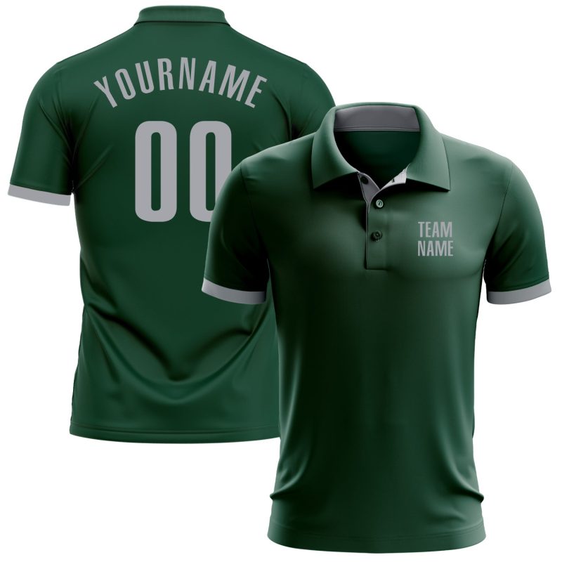 Custom Name and Number Performance Golf Polo Shirt in Green Gray - Personalized Team Apparel Personalized Green Gray Performance
