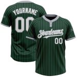 Custom Name and Number Unisex Softball Jersey - Personalized Green Gray Pinstripe Two-Button Design Personalized Green Gray