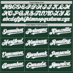 Custom Name and Number Unisex Softball Jersey - Personalized Green Gray Pinstripe Two-Button Design Personalized Green Gray