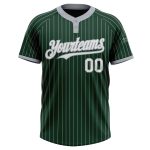Custom Name and Number Unisex Softball Jersey - Personalized Green Gray Pinstripe Two-Button Design Personalized Green Gray