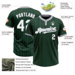 Custom Name and Number Unisex Softball Jersey - Personalized Green Gray Pinstripe Two-Button Design Personalized Green Gray