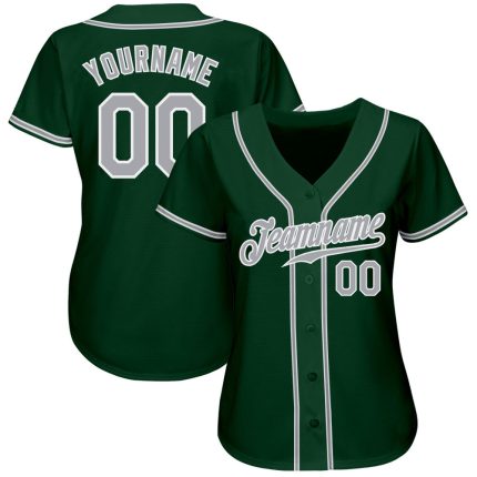 Custom Name and Number Baseball Jersey - Personalized Green Gray White Authentic Team Jersey Personalized Green Gray-White