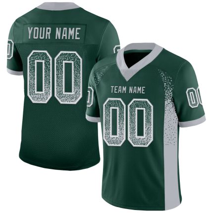 Custom Name and Number Drift Football Jersey - Personalized Green Gray-White Mesh Team Apparel Personalized Green Gray-White