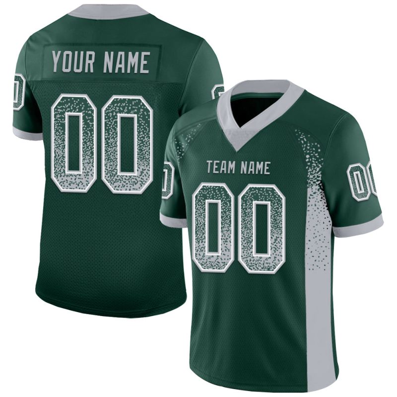 Custom Name and Number Drift Football Jersey - Personalized Green Gray-White Mesh Team Apparel Personalized Green Gray-White