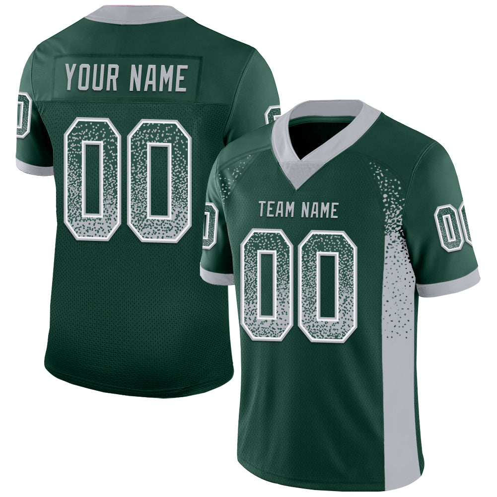 Custom Name and Number Drift Football Jersey - Personalized Green Gray-White Mesh Team Apparel Personalized Green Gray-White