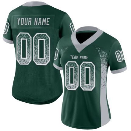 Custom Name and Number Drift Football Jersey - Personalized Green Gray-White Mesh Team Apparel Personalized Green Gray-White