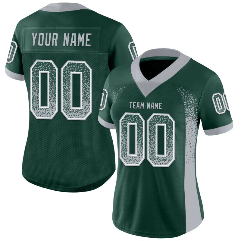 Custom Name and Number Drift Football Jersey - Personalized Green Gray-White Mesh Team Apparel Personalized Green Gray-White