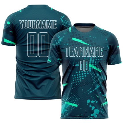Custom Sublimation Soccer Jersey with Personalized Name & Number - Green Aqua Team Uniform Personalized Green Green-Aqua