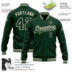 Custom Name Number Varsity Letterman Jacket Bomber in Green Cream - Personalized Full-Snap Team Jacket Personalized Green