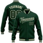 Custom Name Number Varsity Letterman Jacket Bomber in Green Cream - Personalized Full-Snap Team Jacket Personalized Green
