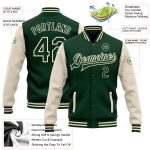 Custom Two Tone Green-Cream Bomber Varsity Jacket with Personalized Name & Number | Full-Snap Letterman Style Personalized