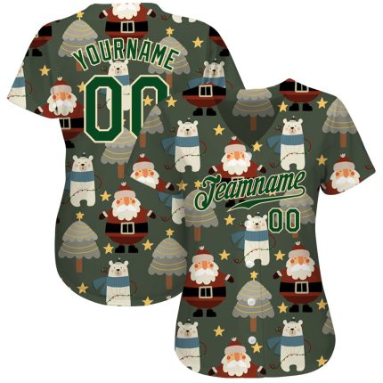 Custom Christmas 3D Baseball Jersey - Personalized Green Cream Design with Custom Name and Number Personalized Green Green-Cream