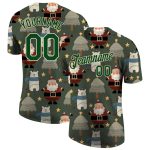 Custom Name and Number Christmas 3D Performance T-Shirt in Green-Cream for Team - Personalized Apparel Personalized Green