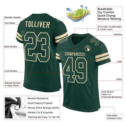 Custom Name and Number Personalized Green-Cream Authentic Football Jersey - Mesh Team Jersey Personalized Green Green-Cream