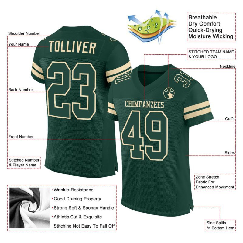 Custom Name and Number Personalized Green-Cream Authentic Football Jersey - Mesh Team Jersey Personalized Green Green-Cream