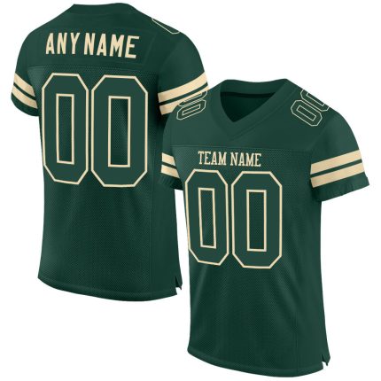 Custom Name and Number Personalized Green-Cream Authentic Football Jersey - Mesh Team Jersey Personalized Green Green-Cream