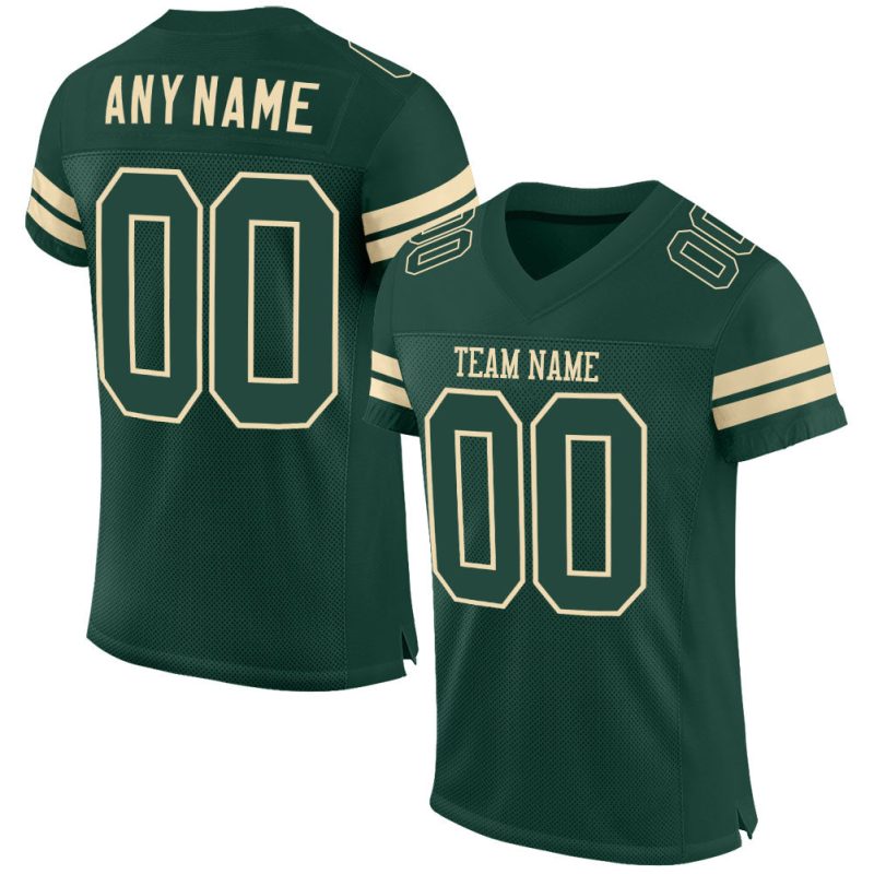 Custom Name and Number Personalized Green-Cream Authentic Football Jersey - Mesh Team Jersey Personalized Green Green-Cream