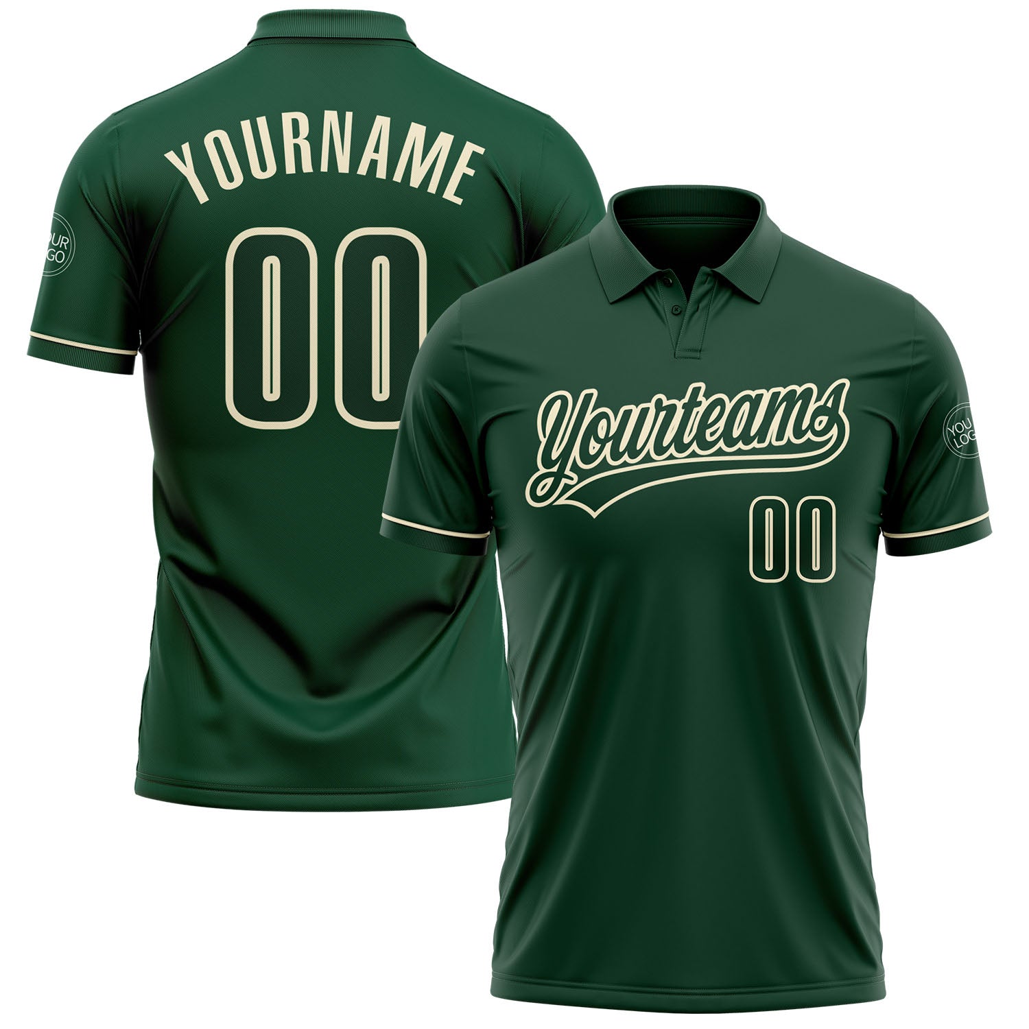 Custom Team Name and Number Golf Polo Shirt - Personalized Green Cream Performance Vapor Personalized Green Green-Cream Performance