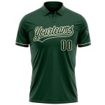 Custom Team Name and Number Golf Polo Shirt - Personalized Green Cream Performance Vapor Personalized Green Green-Cream Performance