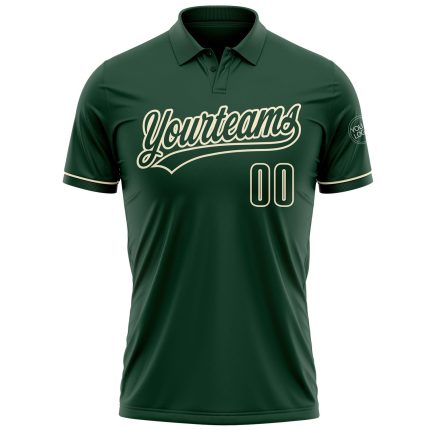 Custom Team Name and Number Golf Polo Shirt - Personalized Green Cream Performance Vapor Personalized Green Green-Cream Performance