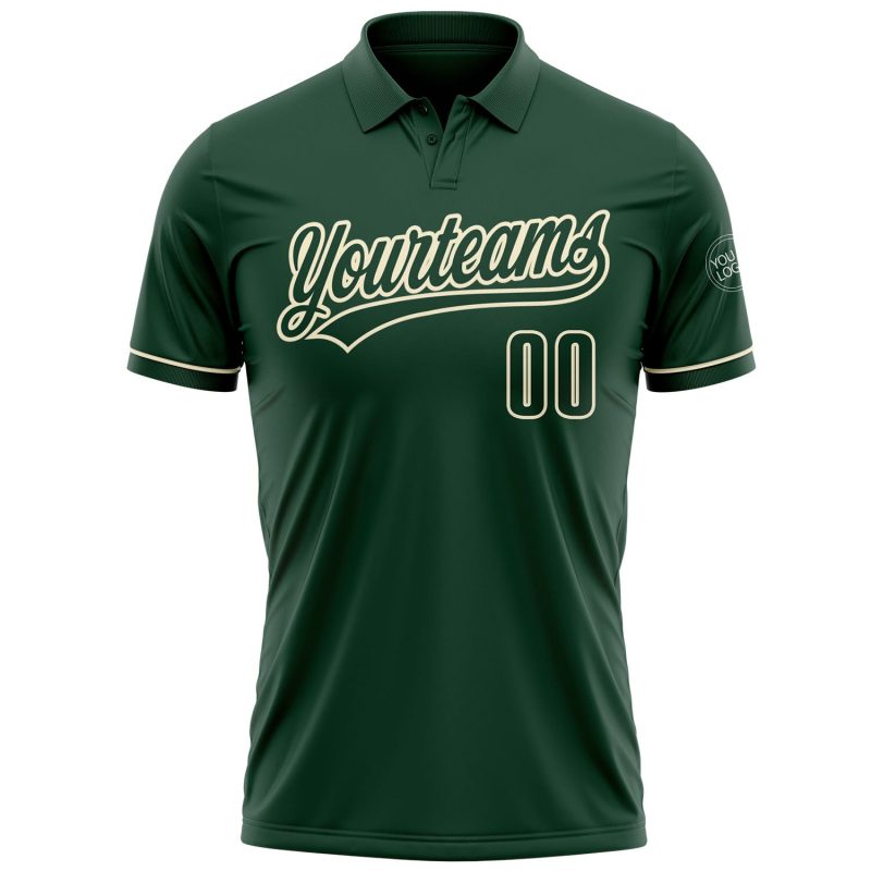 Custom Team Name and Number Golf Polo Shirt - Personalized Green Cream Performance Vapor Personalized Green Green-Cream Performance
