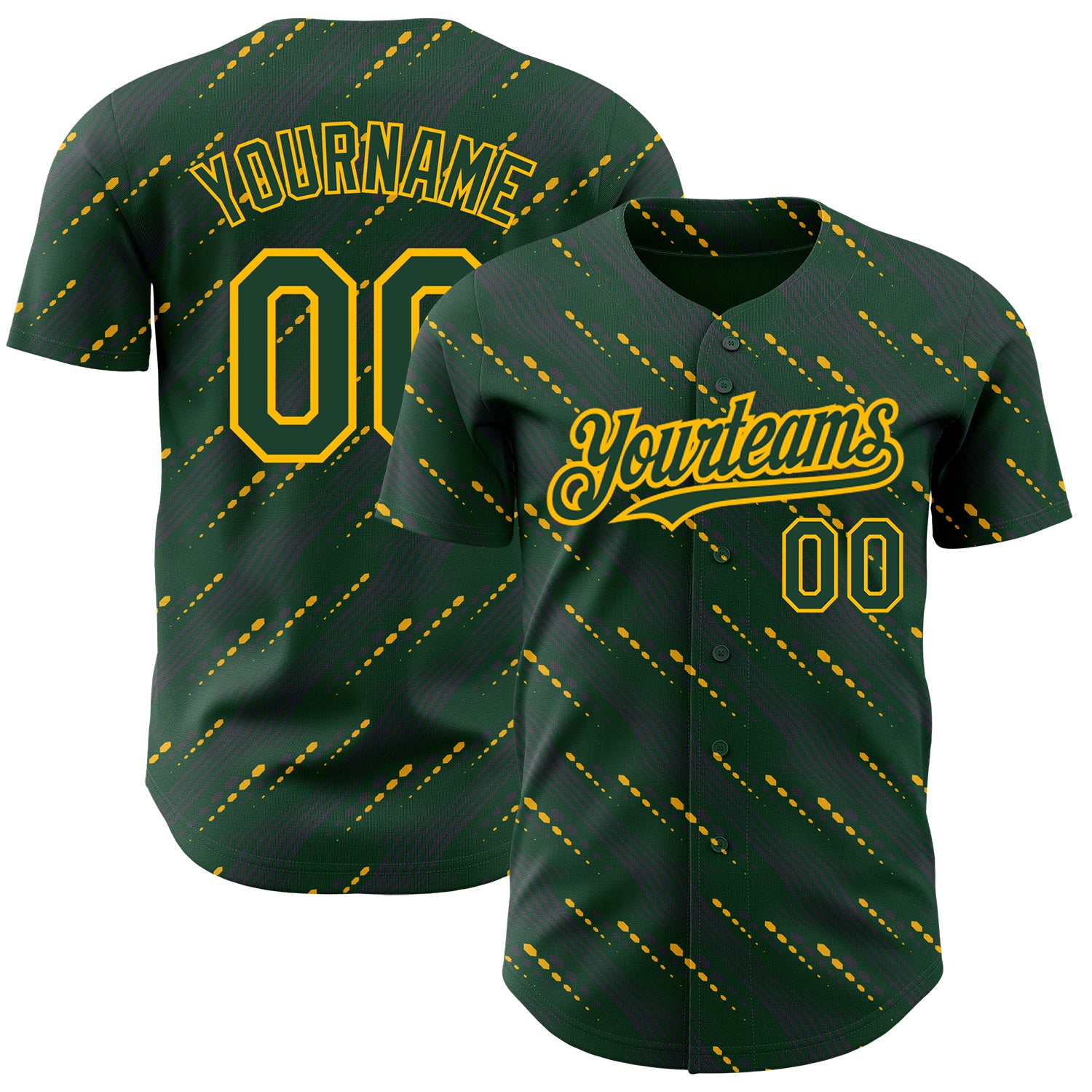 Custom Baseball Jersey with 3D Green-Gold Pattern, Slant Lines, Personalized Name and Number, Authentic Team Gear Personalized