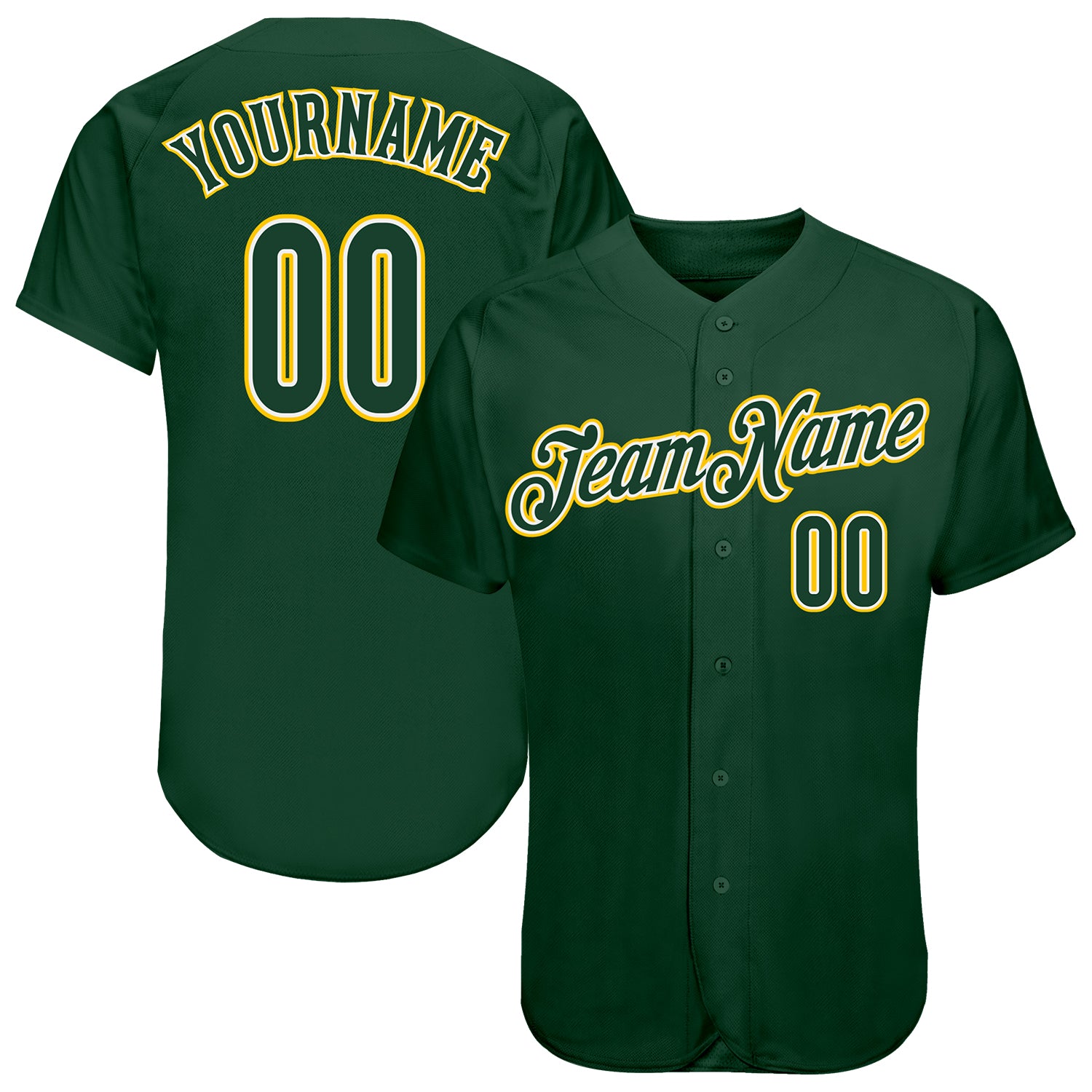 Personalized Authentic Baseball Jersey in Green and Green-Gold Colors Personalized Green Green-Gold Authentic Baseball Jersey