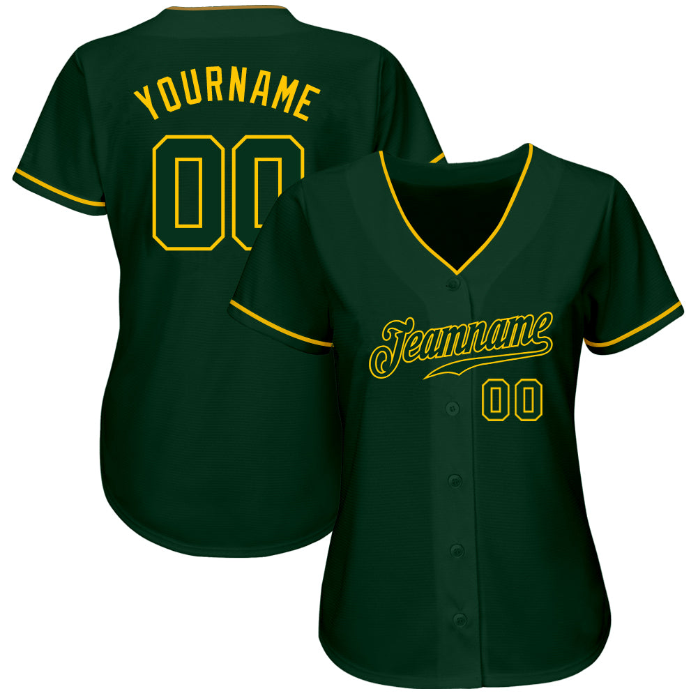 Personalized Green Green-Gold Authentic Baseball Jersey Team Custom Name and Number Custom Name and Number Authentic Baseball Jersey - Personalized Green Green-Gold Team Jersey Personalized Green Green-Gold - Image 2