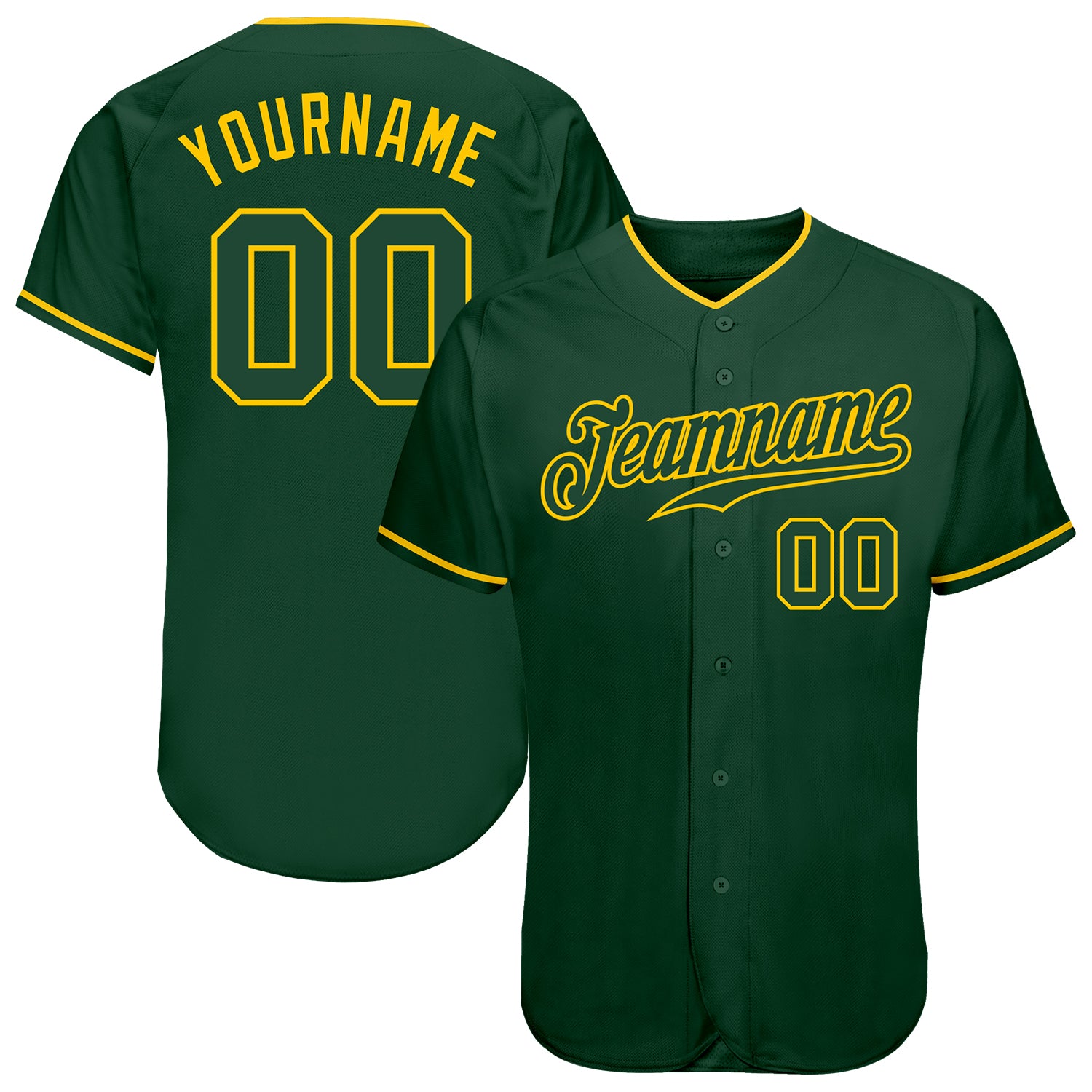 Custom Name and Number Authentic Baseball Jersey - Personalized Green Green-Gold Team Jersey Personalized Green Green-Gold