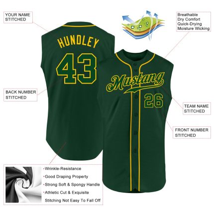 Custom Name and Number Personalized Green-Gold Baseball Jersey - Authentic Sleeveless Team Apparel Personalized Green Green-Gold