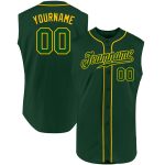 Custom Name and Number Personalized Green-Gold Baseball Jersey - Authentic Sleeveless Team Apparel Personalized Green Green-Gold