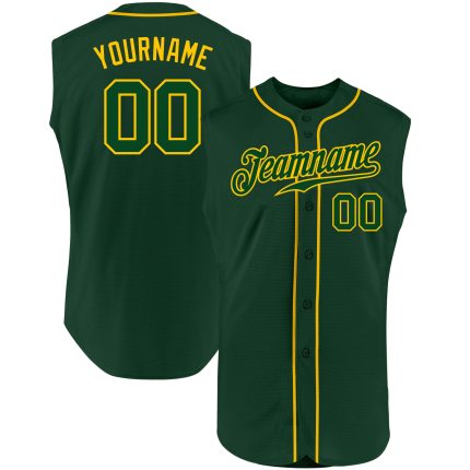 Custom Name and Number Personalized Green-Gold Baseball Jersey - Authentic Sleeveless Team Apparel Personalized Green Green-Gold