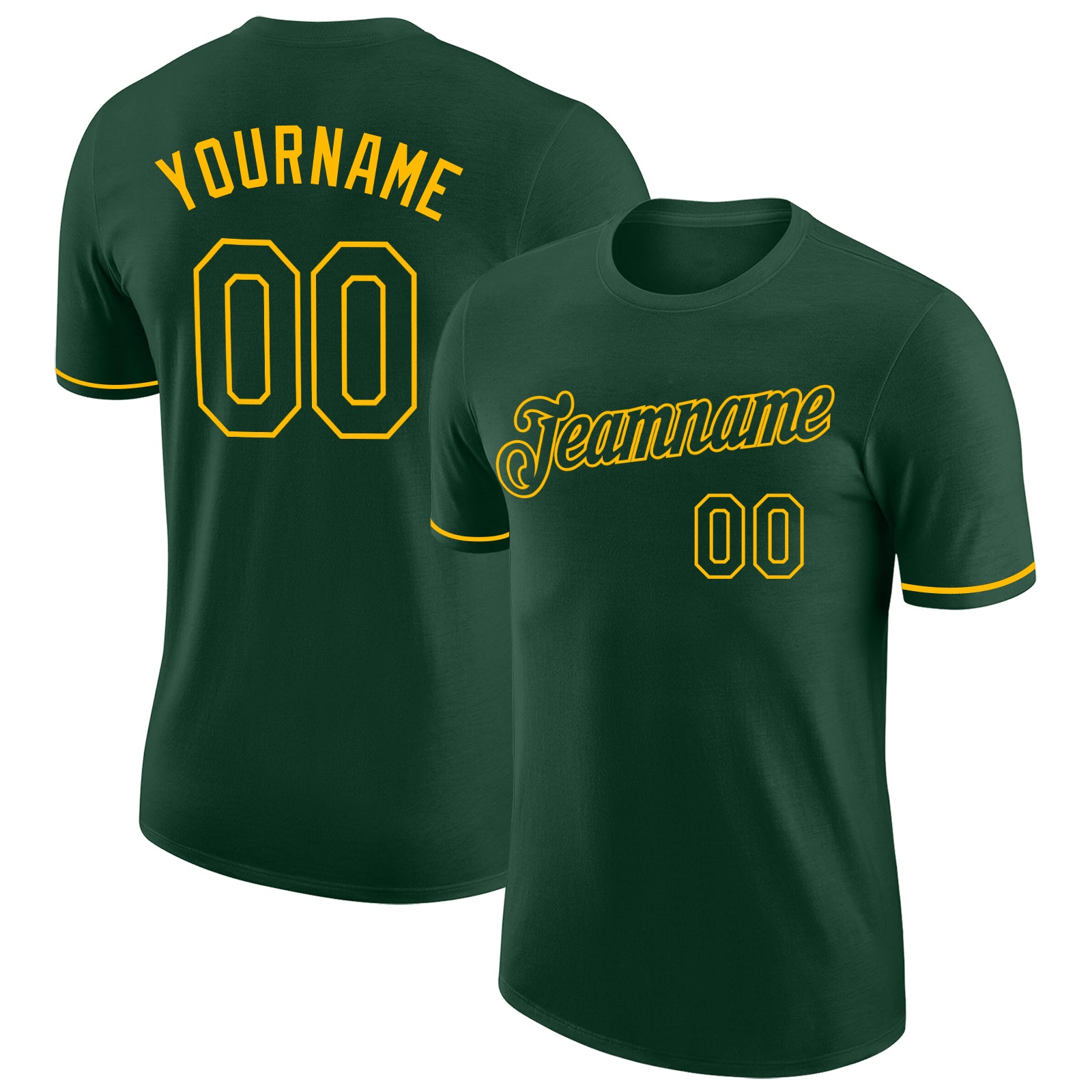 Custom Name and Number Performance T-Shirt in Personalized Green-Gold for Teams Personalized Green Green-Gold Performance