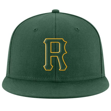 Custom Personalized Adjustable Snapback Hat with Green and Gold Stitching - Team Name and Number Personalized Green Green-Gold