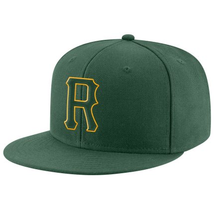 Custom Personalized Adjustable Snapback Hat with Green and Gold Stitching - Team Name and Number Personalized Green Green-Gold