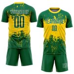 Custom Name Number Soccer Jersey - Personalized Green Green-Gold Sublimation Team Uniform Personalized Green Green-Gold Sublimation