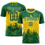Custom Name Number Soccer Jersey - Personalized Green Green-Gold Sublimation Team Uniform Personalized Green Green-Gold Sublimation