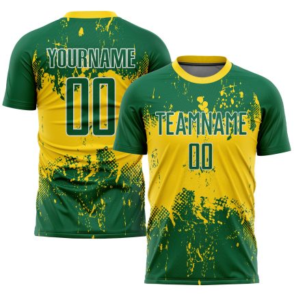 Custom Name Number Soccer Jersey - Personalized Green Green-Gold Sublimation Team Uniform Personalized Green Green-Gold Sublimation