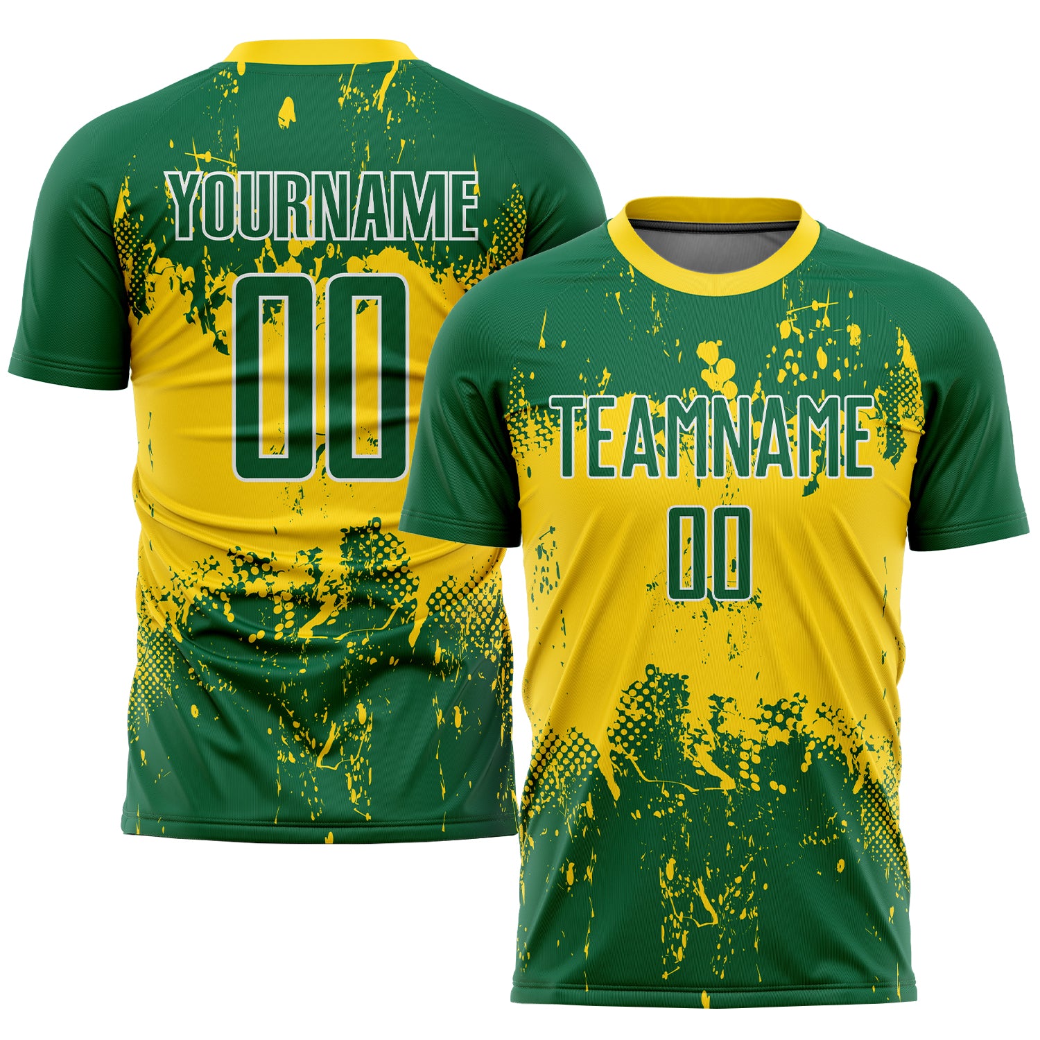 Custom Name Number Soccer Jersey - Personalized Green Green-Gold Sublimation Team Uniform Personalized Green Green-Gold Sublimation