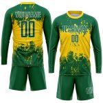 Custom Name Number Soccer Jersey - Personalized Green Green-Gold Sublimation Team Uniform Personalized Green Green-Gold Sublimation