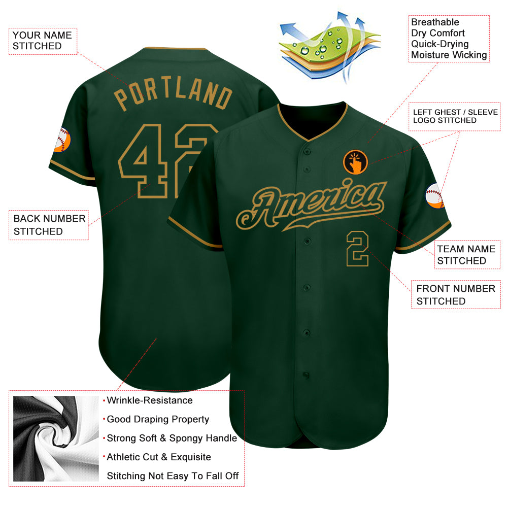 Personalized Green Green-Old Gold Authentic Baseball Jersey Team Custom Name and Number Custom Personalized Team Baseball Jersey - Green & Old Gold - Authentic with Name and Number Personalized Green Green-Old - Image 3